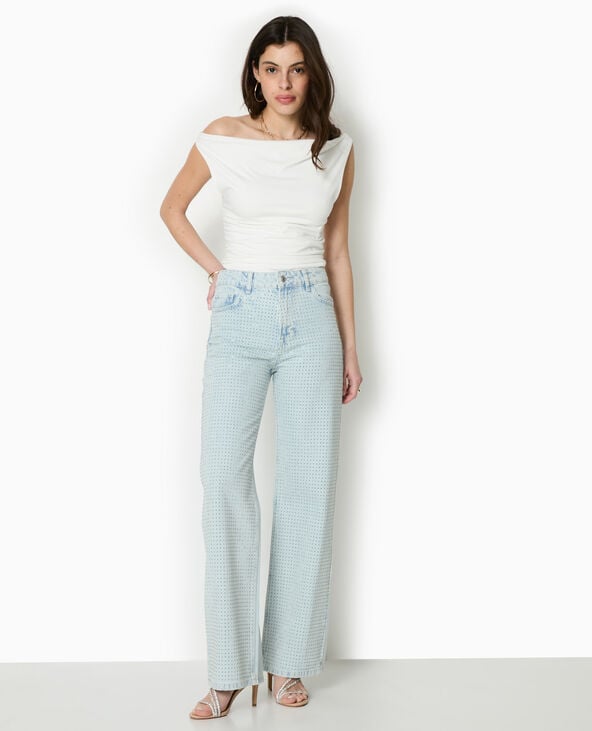 Pimkie Jean Straight Taille Haute Avec Strass Devant - Bleu