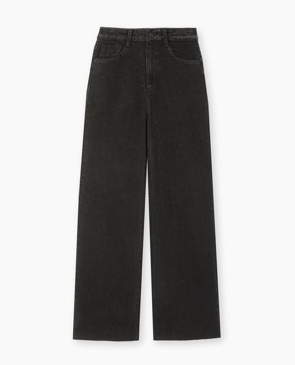 Pimkie Jean Wide Taille Haute Avec Brillants Noirs - Noir