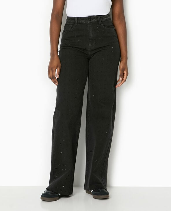 pimkie Jean wide taille haute avec brillants noirs - Noir