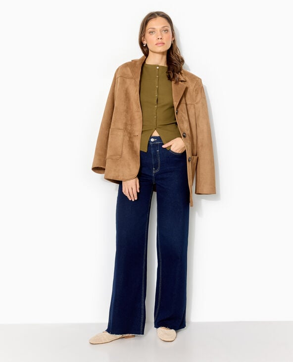 Pimkie Jean Wide Taille Hautes Avec Bas Coupés - Bleu