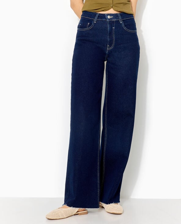 Pimkie Jean Wide Taille Hautes Avec Bas Coupés - Bleu