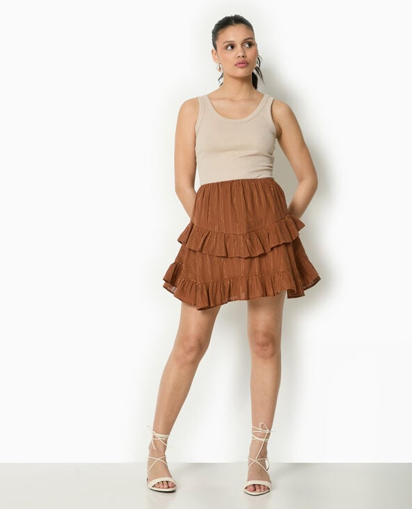 Pimkie Jupe Courte Avec Fils Lurex Et Volants - Marron