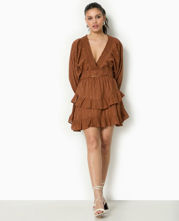 pimkie Jupe courte avec fils lurex et volants - Marron