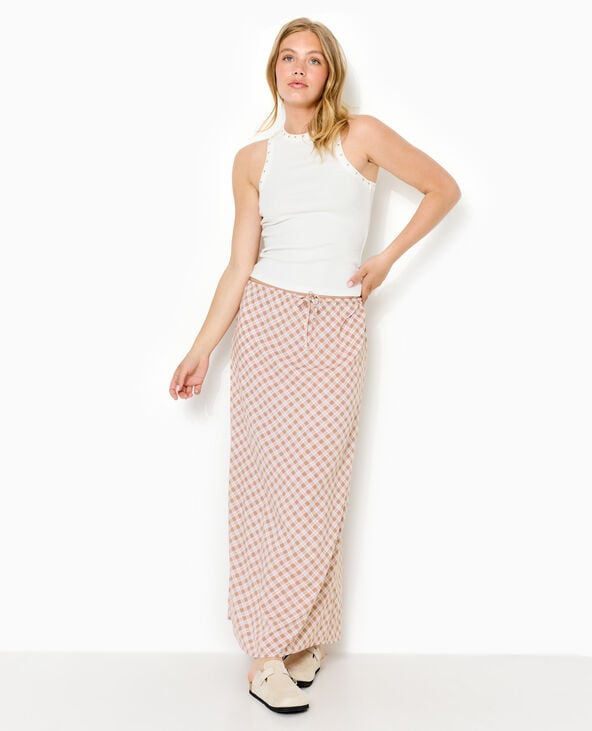 Pimkie Jupe Longue Ceinture élastiquée Motif Carreaux - Beige