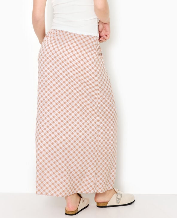 Pimkie Jupe Longue Ceinture élastiquée Motif Carreaux - Beige