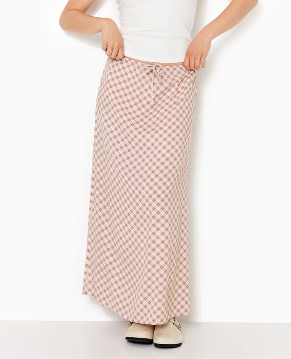 pimkie Jupe longue ceinture élastiquée motif carreaux - Beige