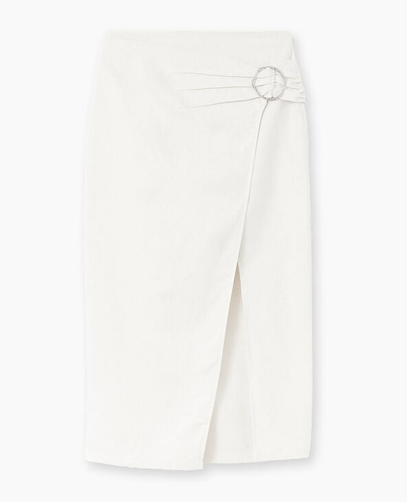 Pimkie Jupe Longue Façon Portefeuille Avec Boucle - Blanc