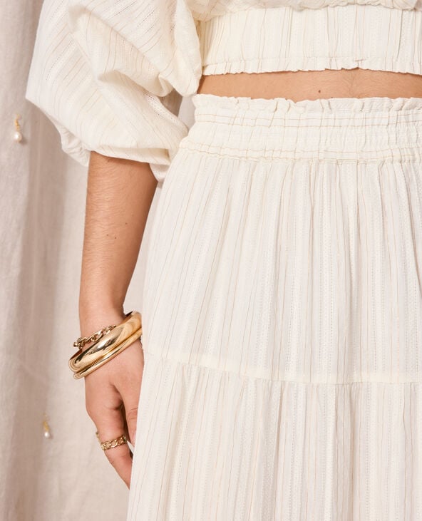 Pimkie Jupe Longue Volants Avec Lurex Et Macramé - Blanc