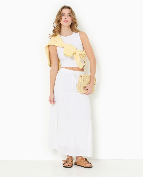 pimkie Jupon long à étages avec ceinture élastiquée - Blanc