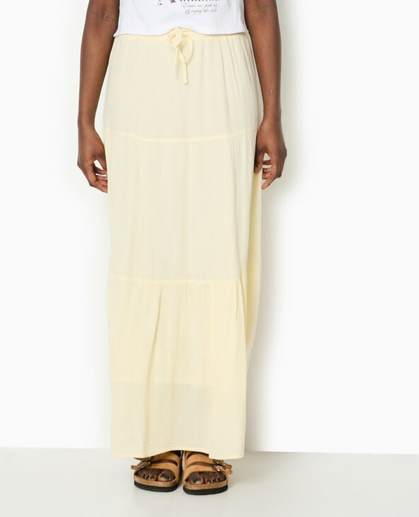 Pimkie Jupon Long à étages Avec Ceinture élastiquée - Jaune Pâle