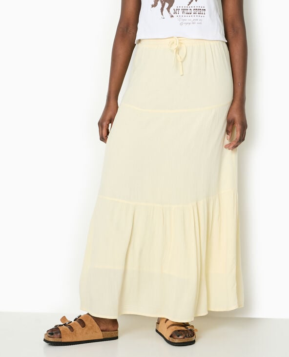 pimkie Jupon long à étages avec ceinture élastiquée - Jaune pâle