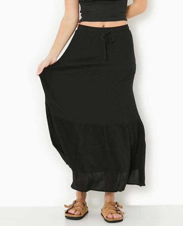 pimkie Jupon long à étages avec ceinture élastiquée - Noir