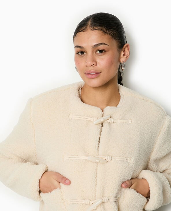 Pimkie Manteau Court En Sherpa Avec Boutons Duffle Coat - Beige