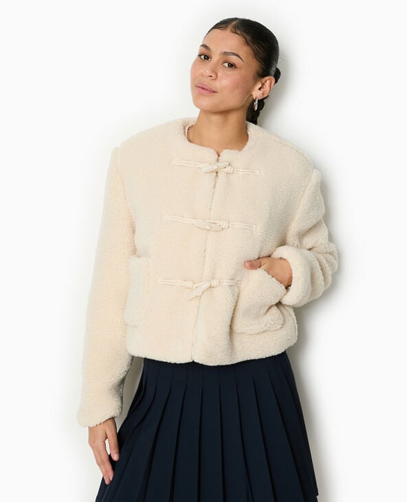 Pimkie Manteau Court En Sherpa Avec Boutons Duffle Coat - Beige