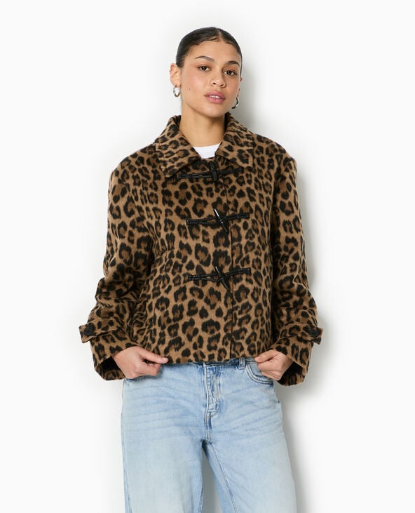 Pimkie Manteau Court Léopard Avec Boutons Duffle Coat - Marron