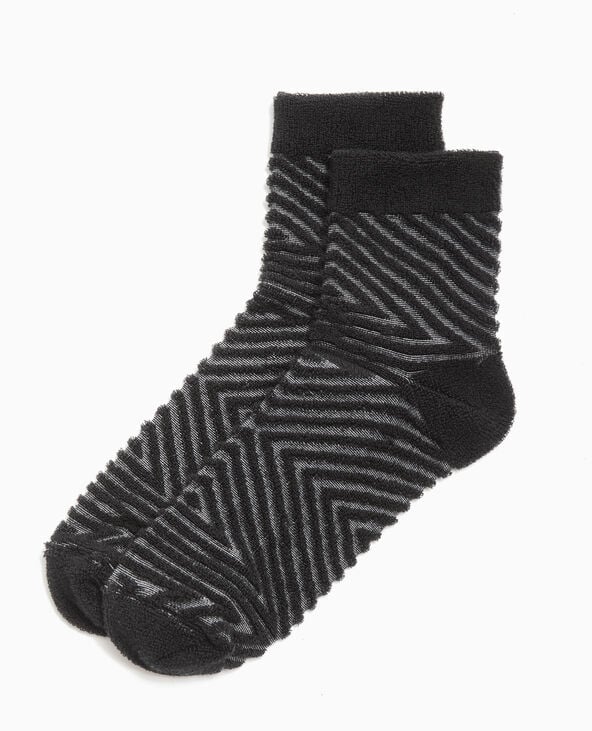 Pimkie Paire De Chaussettes Avec Rayures Maille Bouclette - Noir