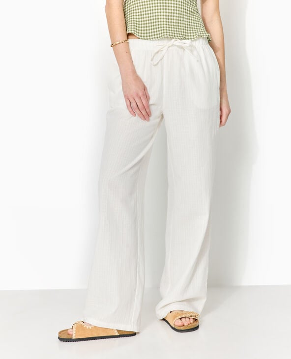 Pimkie Pantalon Droit En Tissu Effet Quadrillé - Blanc