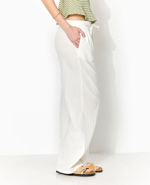 pimkie Pantalon droit en tissu effet quadrillé - Blanc