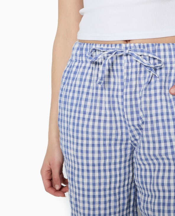 Pimkie Pantalon Droit En Tissu Gaufré Motif Vichy - Bleu