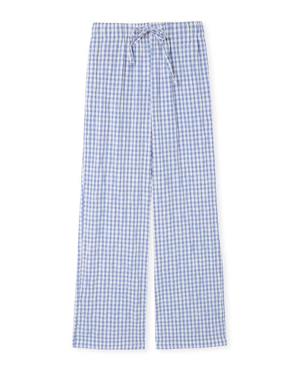 Pimkie Pantalon Droit En Tissu Gaufré Motif Vichy - Bleu