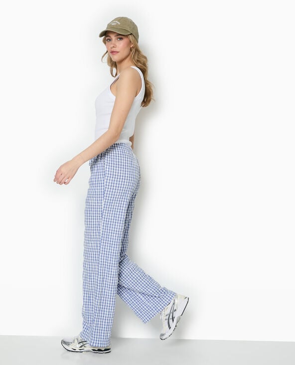 pimkie Pantalon droit en tissu gaufré motif vichy - Bleu