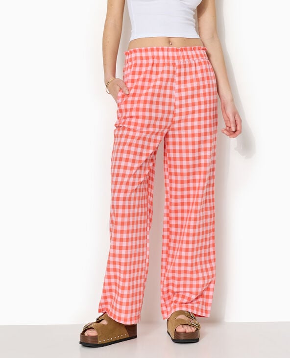 Pimkie Pantalon Droit Taille élastiquée Motif Vichy - Orange