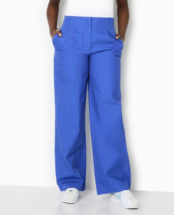 pimkie Pantalon en toile taille haute avec pinces - Bleu marine