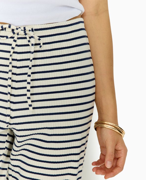 pimkie Pantalon large en maille côtelée rayée - Blanc