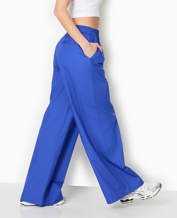 pimkie Pantalon large en popeline taille élastiquée - Bleu électrique