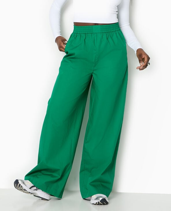 Pimkie Pantalon Large En Popeline Taille élastiquée - Vert