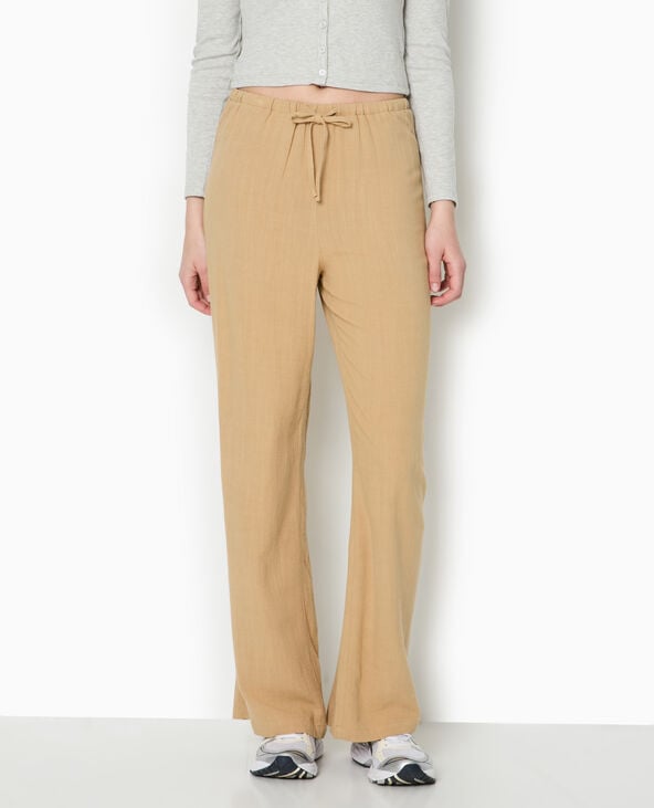 pimkie Pantalon large et droit avec taille élastiquée - Camel