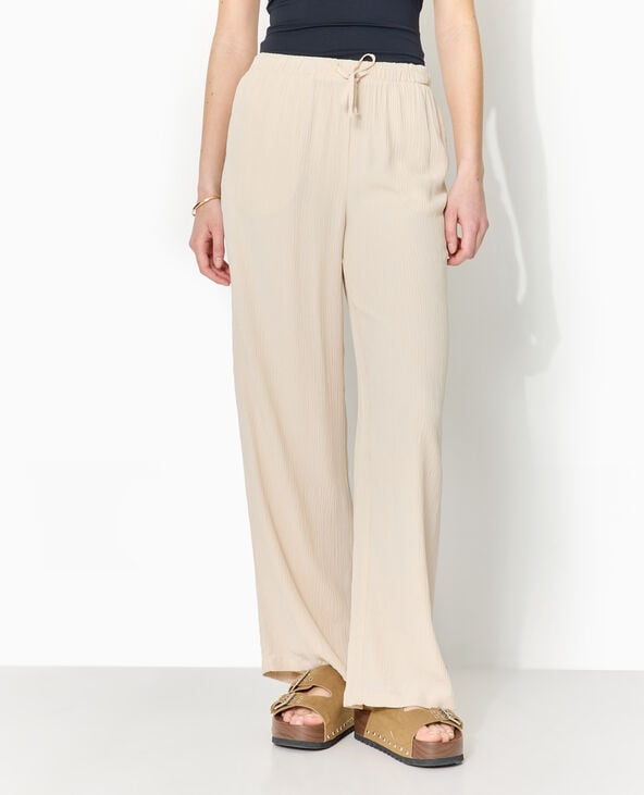 Pimkie Pantalon Palazzo Aspect Froissé Taille élastiquée - Beige