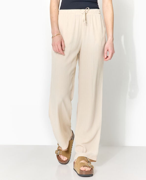 pimkie Pantalon palazzo aspect froissé taille élastiquée - Beige