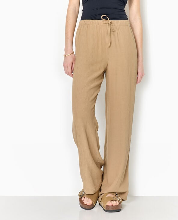 pimkie Pantalon palazzo aspect froissé taille élastiquée - Marron