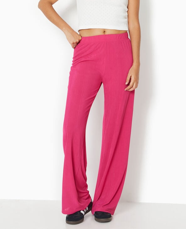 Pimkie Pantalon Palazzo En Maille Texturée Effet Rayé - Rose Poudré