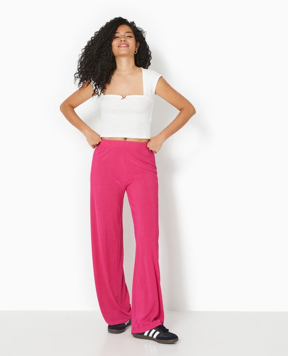 pimkie Pantalon palazzo en maille texturée effet rayé - Rose poudré