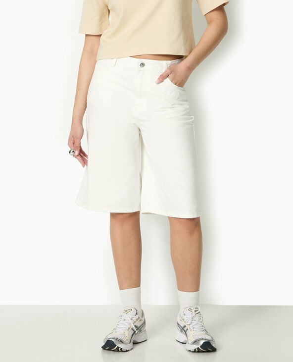 Pimkie Bermuda Large En Jean Taille Standard - Blanc