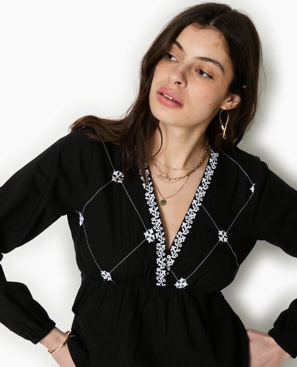 Pimkie Blouse Brodée Manches Longues - Noir
