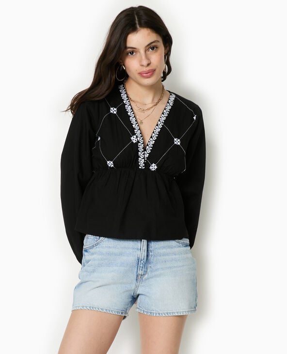 Pimkie Blouse Brodée Manches Longues - Noir