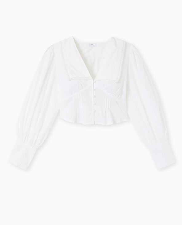 Pimkie Blouse Courte Avec Grand Col - Blanc