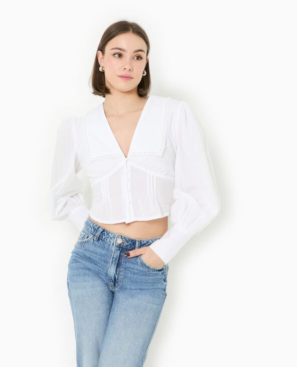 Pimkie Blouse Courte Avec Grand Col - Blanc