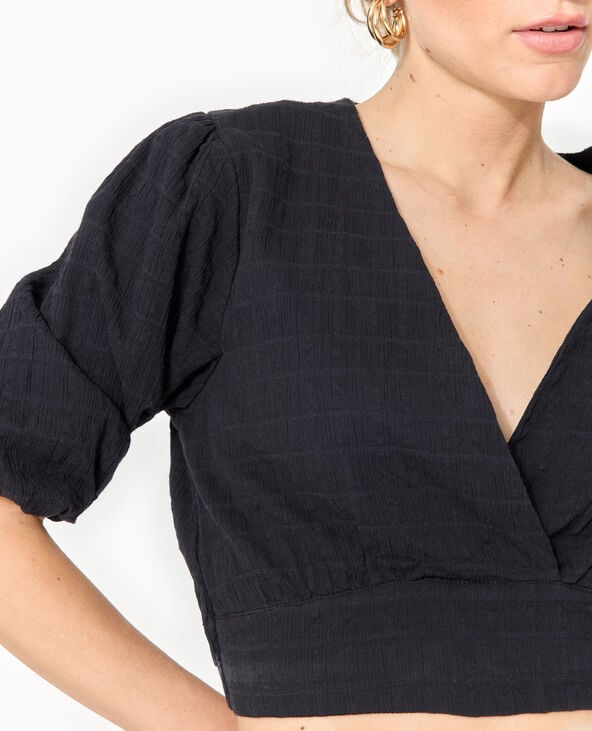 Pimkie Blouse Courte Encolure V Croisée - Noir