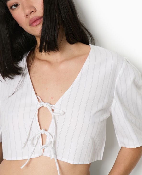 Pimkie Blouse Courte Rayée Avec Nouettes - Blanc