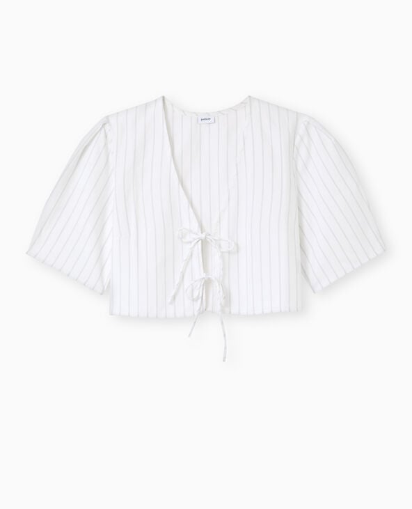 Pimkie Blouse Courte Rayée Avec Nouettes - Blanc