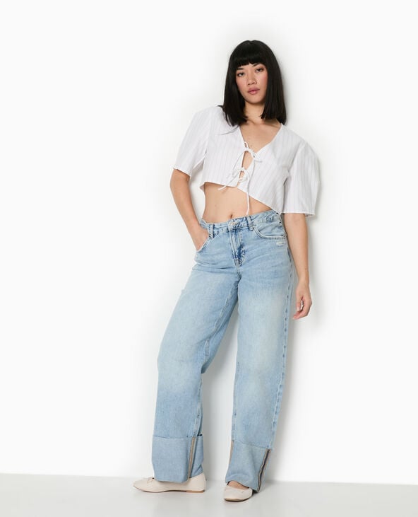 pimkie Blouse courte rayée avec nouettes - Blanc