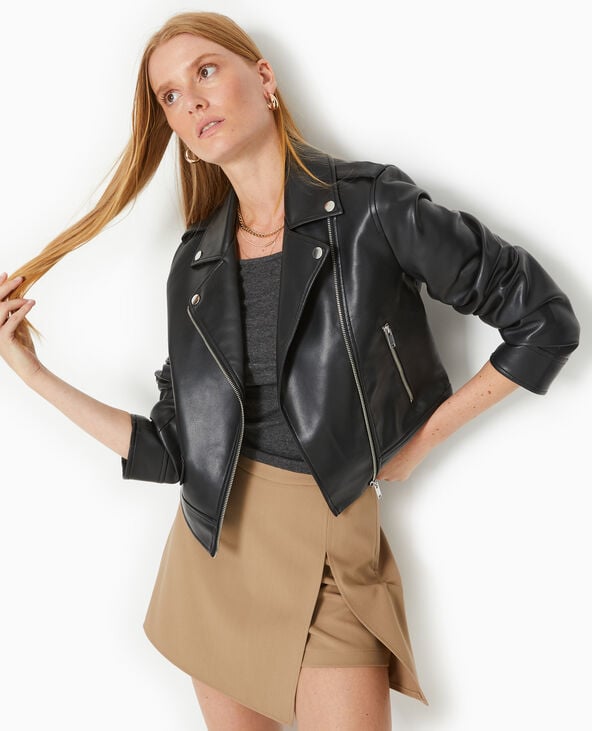 Pimkie Blouson Biker Court En Simili Cuir - Noir