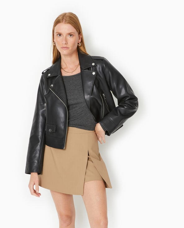 Pimkie Blouson Biker Court En Simili Cuir - Noir