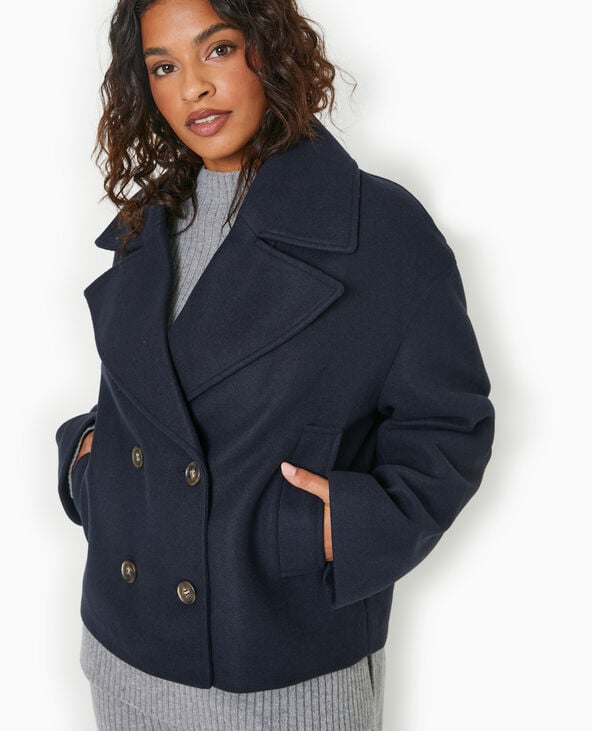 Pimkie Caban Court Effet Drap De Laine - Bleu Marine