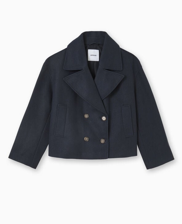 Pimkie Caban Court Effet Drap De Laine - Bleu Marine