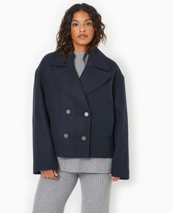 Pimkie Caban Court Effet Drap De Laine - Bleu Marine